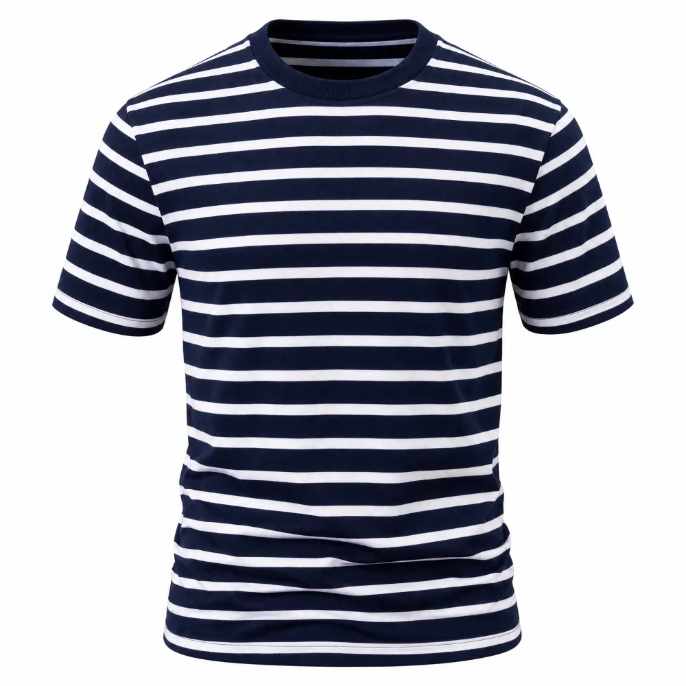 Camiseta Listrada Marinho e Branco