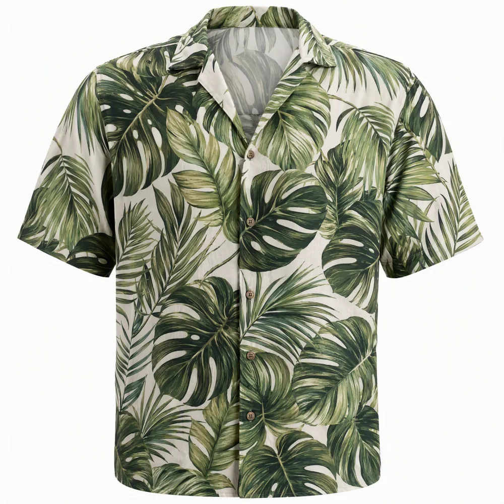 Camisa Manga Curta Estampa Folhagem