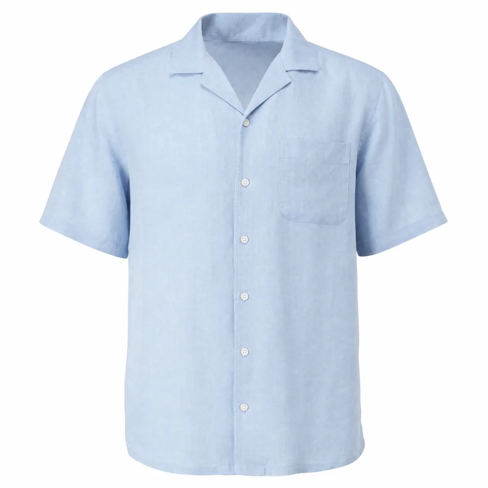 Camisa de Linho Azul Céu Manga Curta