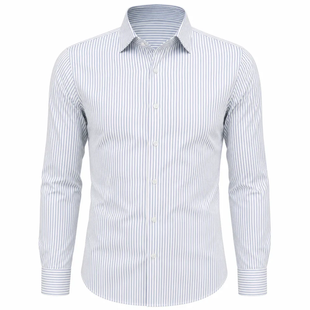Camisa Social Listrada Fina Azul